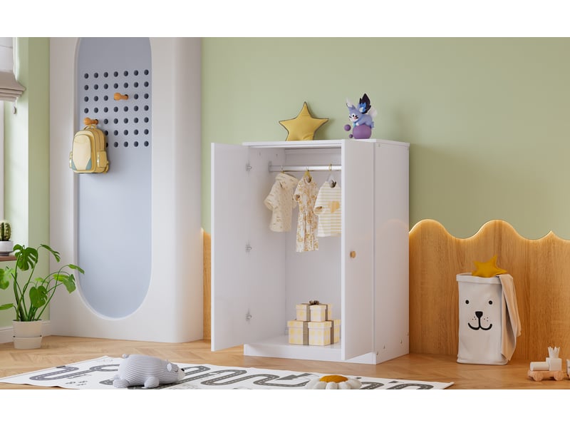  Armoire de rangement compacte avec 2 portes et penderie pour chambre ou chambre d'enfant en mdf blanc 80×50×120 cm  - Conforama E
