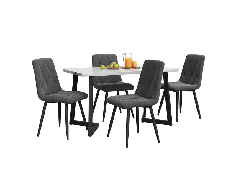  Ensemble table à manger 117x68x75 cm avec 4 chaises en velours gris foncé  - Conforama A
