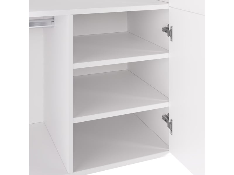  Grande armoire haute à portes battantes, 90 x 50 x 200 cm, avec 2 tringles et 4 étagères, design moderne pour chambre, blanc  - Conforama E