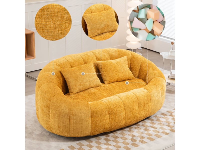  Canapé droit 2 places 144,93x95x62,99 cm, fauteuil poire confortable, meuble de salon pour chambre ou bureau, chenille, jaune  - Conforama R