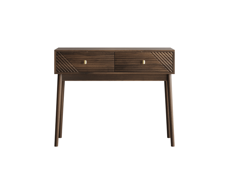  Console 100x35x80 cm – noyer foncé – 2 tiroirs à relief ondulé, rangement et style rétro moderne  - Conforama D