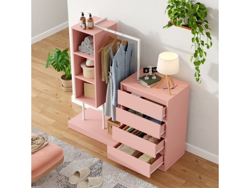  Armoire rose à tiroirs - penderie avec buffet et tringle à vêtements, l140 x p40 x h135 cm  - Conforama D