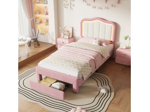 Lit avec rangement 90x200 cm <strong>COVREO </strong> <strong></strong> coloris rose