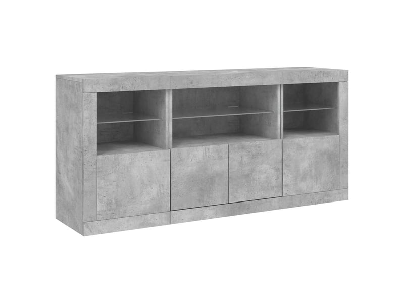  Buffet - bahut - meuble de rangement avec lumières led gris béton 142,5x37x67 cm  - Conforama E