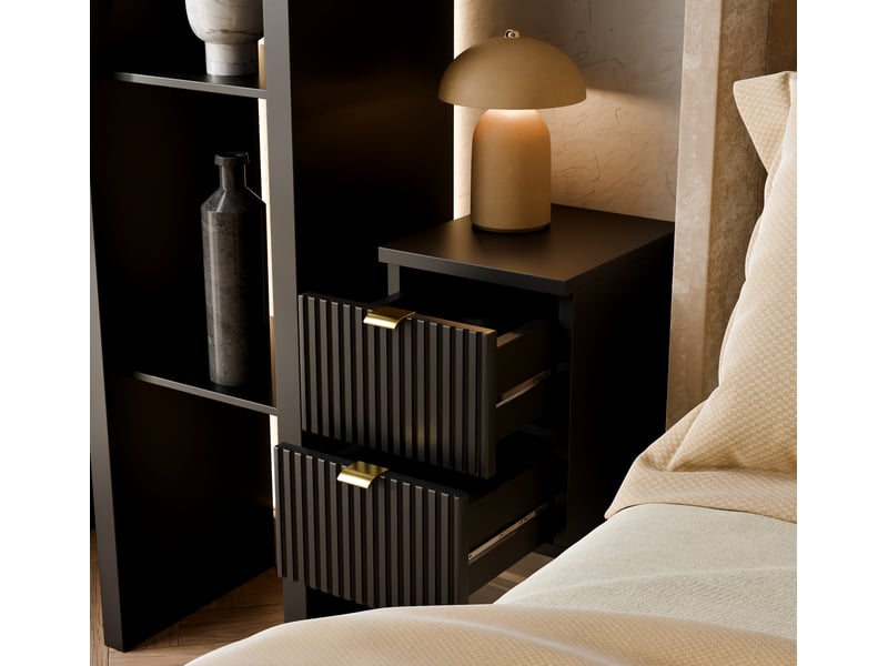  Table de chevet suspendue noire – 25 cm, 2 tiroirs, façades cannelées  - Conforama B