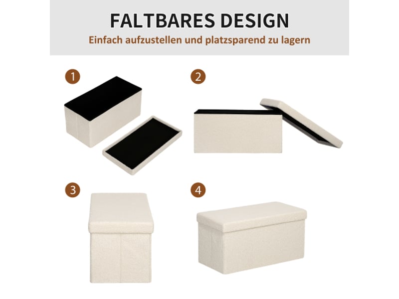  Banc de rangement pliable crème effet velours, coffre rembourré 76x38x38 cm, pour salon et chambre  - Conforama D