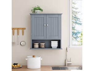 Armoire murale de salle de bain 2 portes, étagères ouvertes, gris clair, 54,6 x 19,8 x 60 cm