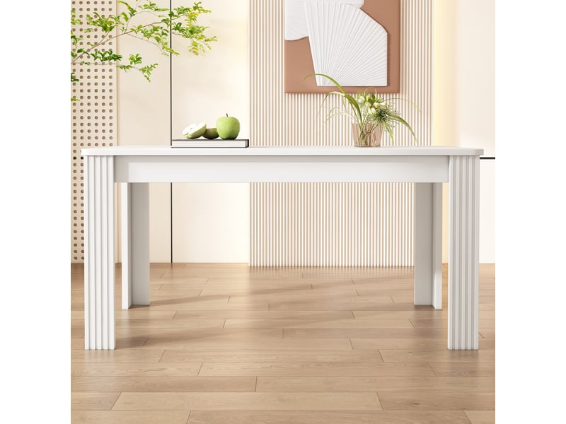  Table à manger rectangulaire, 116 x 65 x 75 cm, table à quatre pieds, style moderne, blanc  - Conforama D