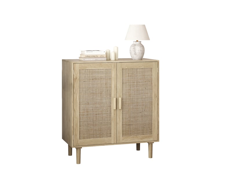  Armoire rangement modèle rattan 80 cm, naturel, 2 portes, meuble salon salle à manger entrée  - Conforama E