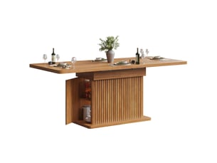 Table à manger extensible 120160 x 80 x 76 cm, rangement dissimulé, bandes verticales en relief, design moderne, mdf, brun foncé