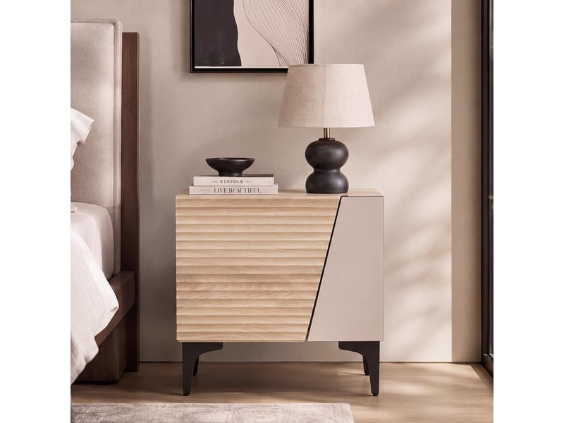  Table de chevet hwc-q83, commode, table d'appoint, armoire, compartiment de rangement à structure 3d, mdf mélaminé, 50 x 45 x 42 cm - aspect chêne  - Conforama B