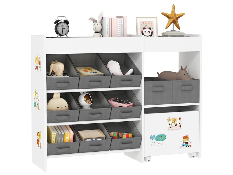 Organiseur pour enfants avec 11 paniers amovibles, compartiments et planches d'autocollants, 105 x 30 x 80 cm, blanc - Conforama A