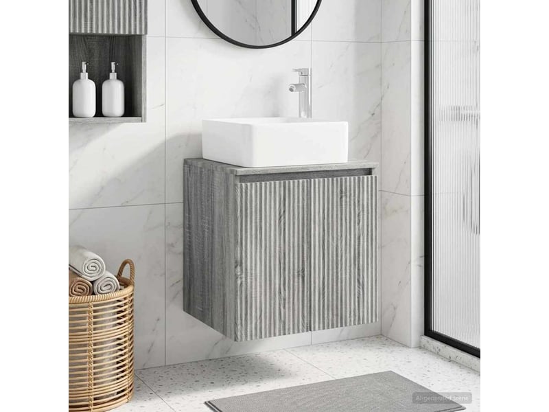Vanité de lavabo mural, meuble de rangement sonoma gris 49.5x41x63 cm shl1258 - Conforama B