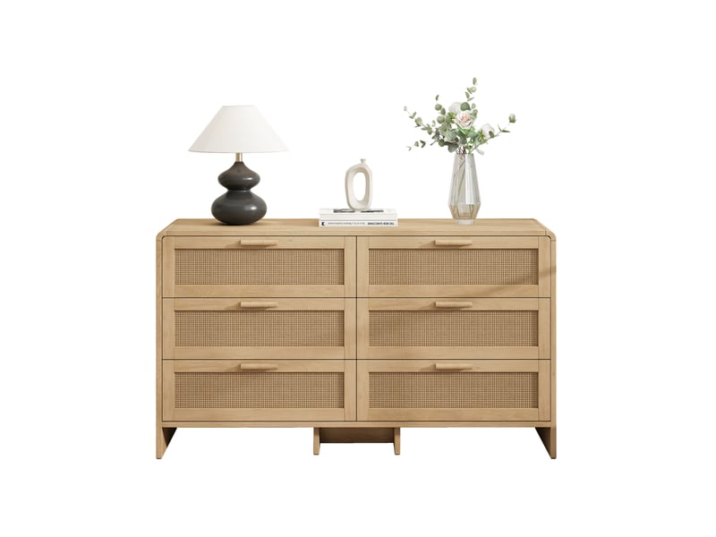  Meuble de rangement 130x40x74 cm, 6 tiroirs, armoire de rangement, commode,en mdf, couleur naturelle, coins arrondis  - Conforama A