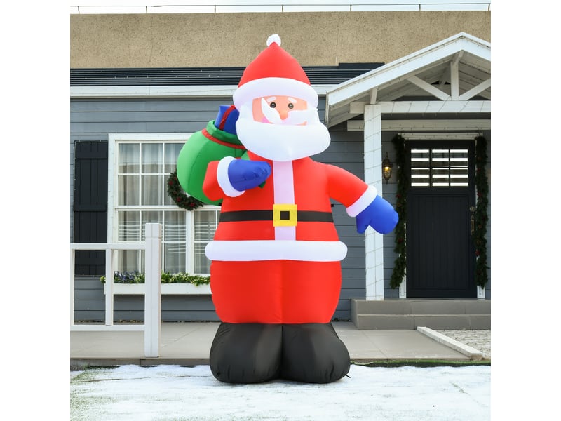  Père noël gonflable led 2,4h m avec hotte polyester imperméable rouge  - Conforama D