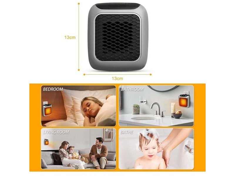  Mini chauffage céramique 800w – soufflant intelligent avec thermostat, montage mural, idéal chambre et bureau, gris argenté  - Conforama D