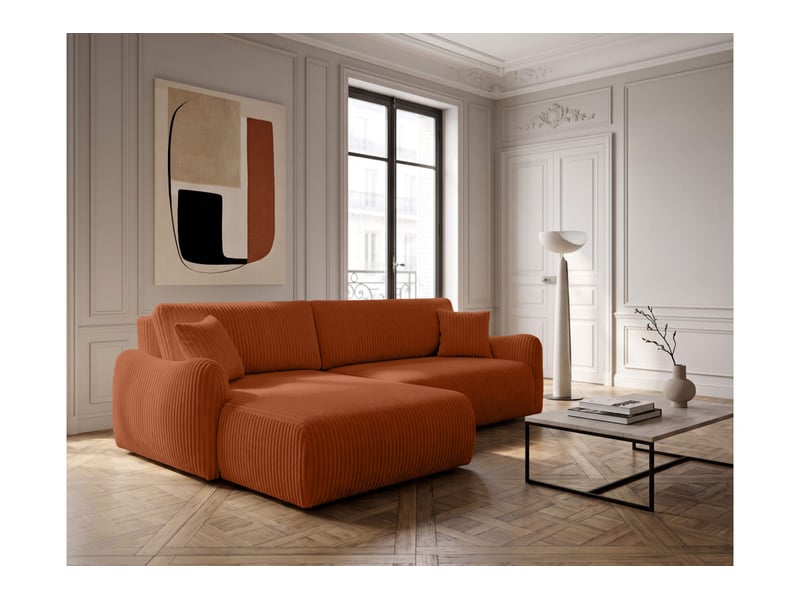  Apoline - canapé d'angle réversible convertible 4 places avec coffre en velours côtelé épais  - Conforama B
