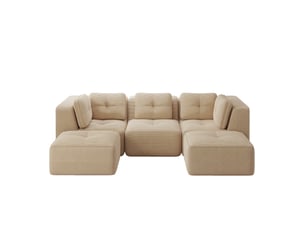 Canapé panoramique modulable 3 places velours côtelé beige – 297 x 177 x 69 cm
