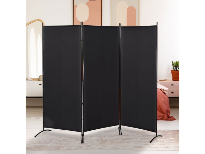  Paravent d'intérieur pliable à 3 panneaux en métal et polyester, 253x50x182 cm, noir  - Conforama D