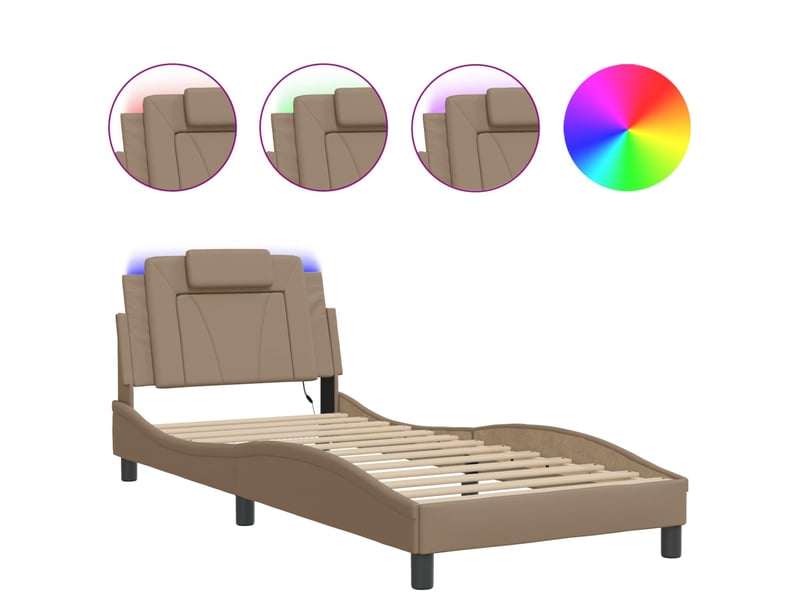  Lit adulte, lit simple, cadre de lit viana avec led sans matelas cappuccino 80x200cm cf16625  - Conforama A