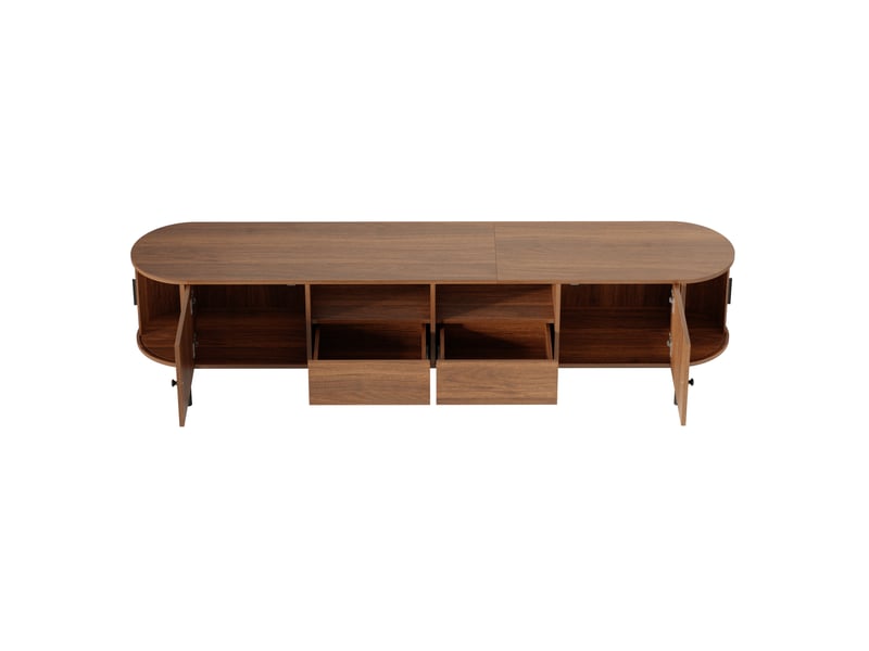  Ensemble de salon 3 pièces avec table basse meuble tv et buffet portes coulissantes aspect rotin et bois pieds métalliques rangement  - Conforama A