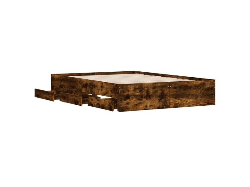  Lit double- lit adulte -  cadre de lit avec tiroirs sans matelas chêne fumé 135x190 cm  - Conforama D