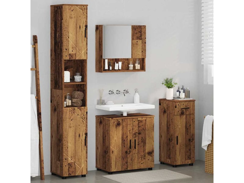  Ensemble de mobilier de salle de bain 4 pc bois ancien cf64499  - Conforama D