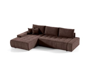 Canapé d'angle gauche convertible   4 places Velours marron avec coffre de rangement