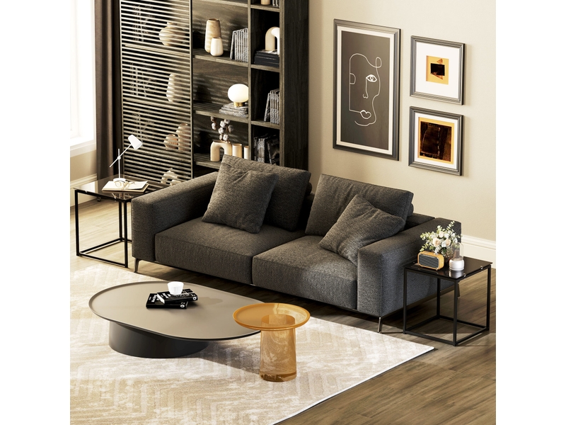  Table basse 2 pièces en acier et verre avec design empilable pour salon et séjour, finition noire moderne au quotidien  - Conforama C