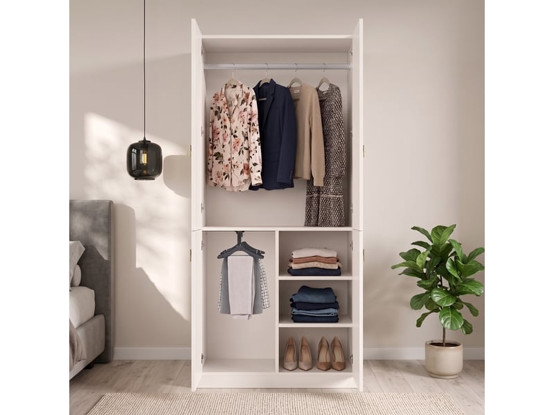  Armoire blanche 90x48x200 cm multifonctionnelle à portes battantes - 2 tringles et 3 compartiments  - Conforama W