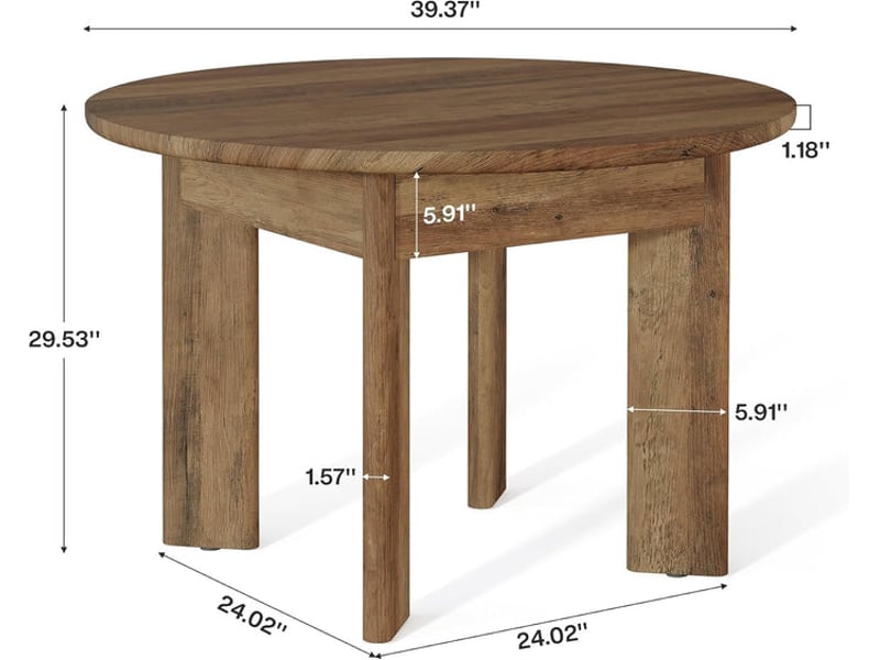  Table à manger ronde pour 4 personnes, 100 x 100 x 75 cm, marron, ronde table de salle à manger industrielle pour salle à manger, cuisine, salon  - Conforama C