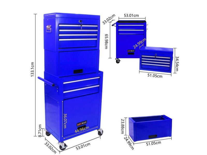  Armoire à outils sur roues - 6 tiroirs - roues universelles - verrouillable - panneau suspendu - acier 60x33x110cm - Conforama E