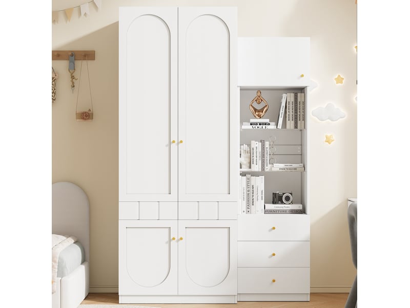  Armoire tcqpz ensemble 2 portes et vitrine 80 x 50 x 200 cm 50 x 40 x 180 cm chambre blanc mdf  - Conforama D