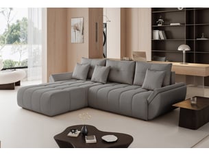 Canapé d'angle réversible convertible <strong>IDOHOME</strong> <strong>ARO</strong> 4 places Tissu gris avec coffre de rangement