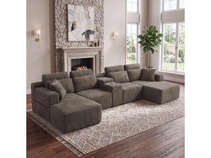 Canapé panoramique en u - 373x150x81cm - canapé modulaire velours côtelé avec porte-gobelets, assise profonde - kaki