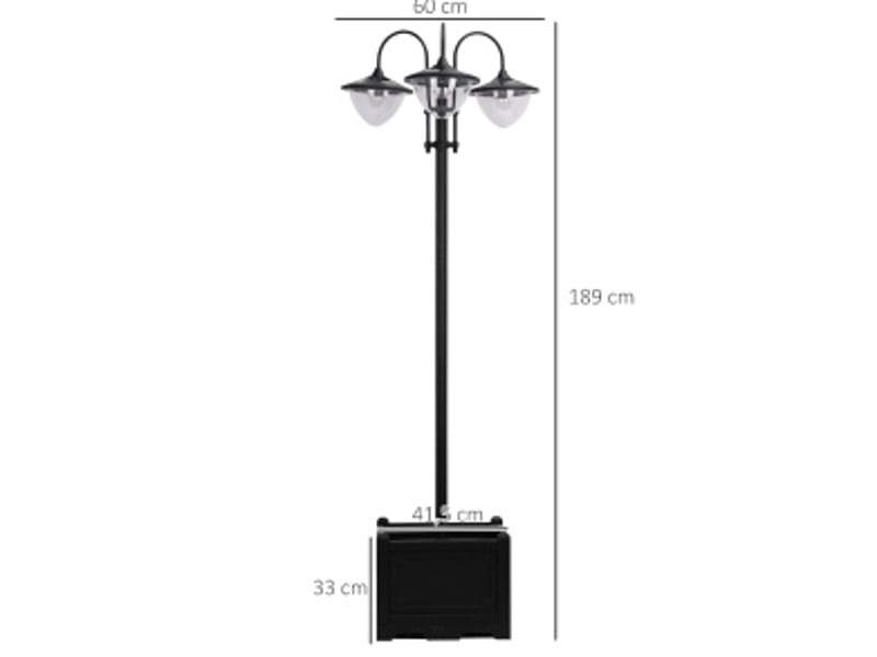  Lanterne solaire sur pied à 3 têtes 60x55x189 cm ip44 avec base cache-pot noir  - Conforama C