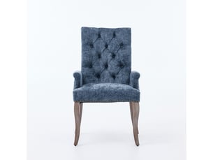 Chaise de salle à manger chenille de1895bl bleue avec pieds bois courbés et dossier capitonné