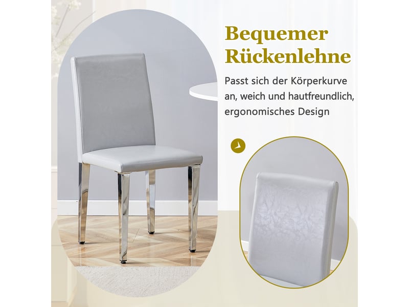  Chaises de salle à manger lot de 4 à dossier ergonomique  - pieds métal, simili cuir gris clair argenté  - Conforama E