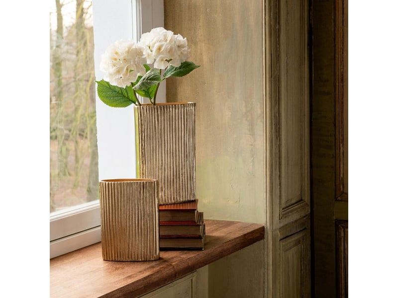  Vase plat côtelé astride 30cm doré  - Conforama D