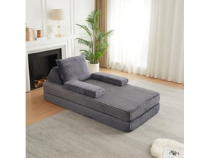 Canapé modulable 2 places convertible en lit 211,5 cm gris en corduroy et mousse homvra