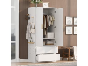 Armoire penderie 70x50x170 cm - 2 tiroirs - panneau perforé - rangement fermé - mdf - blanc