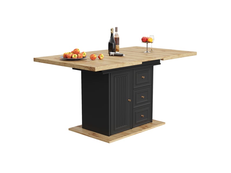 Table de salle à manger extensible avec 1 porte, 2 tiroirs et rangement en mdf 110–140×80×75 cm bois naturel - Conforama A