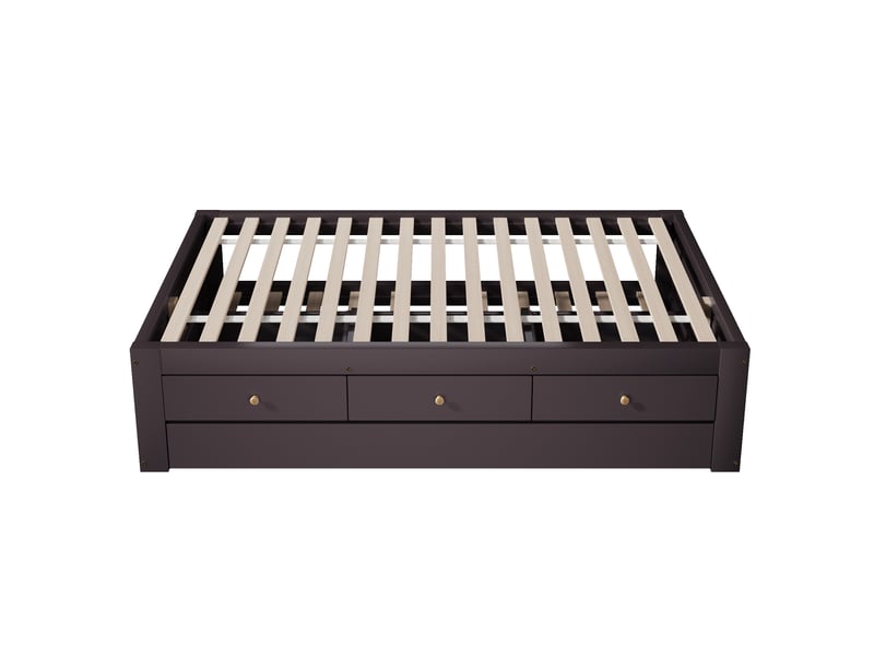 Lit double 90x200 cm - avec lit gigogne 90x190 cm et 3 tiroirs - sommier à lattes - mdf+pin - marron (sans matelas) - Conforama W