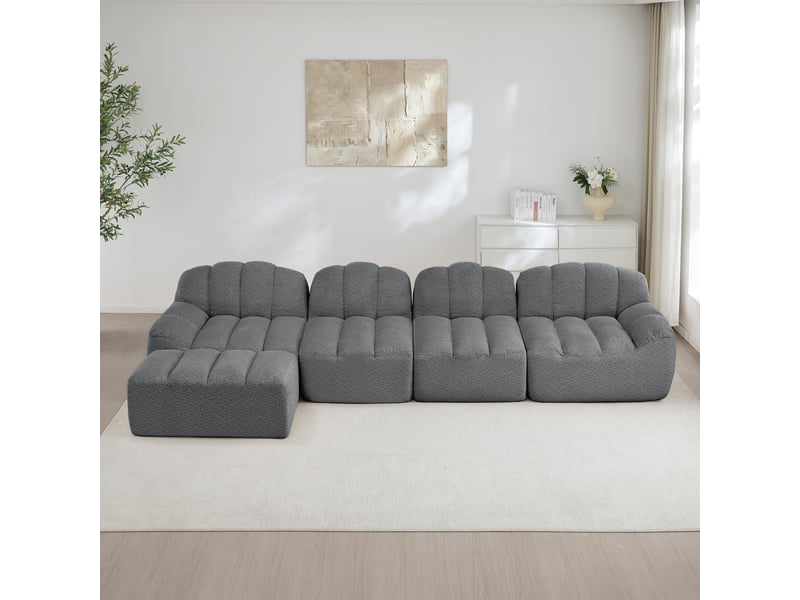 Canapé d’angle coquille 4 places avec pouf gris – 366 x 165 x 79 cm Fay Lum - Conforama B