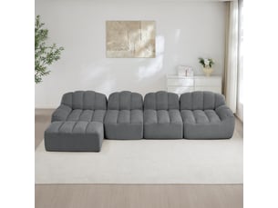 Canapé d’angle coquille 4 places avec pouf gris – 366 x 165 x 79 cm
