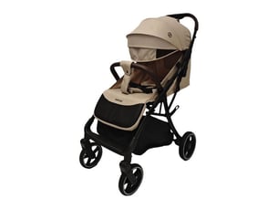 Poussette lexy beige compacte 4 roues une main pliage trolley inclinaison 0-22 kg habillage pluie