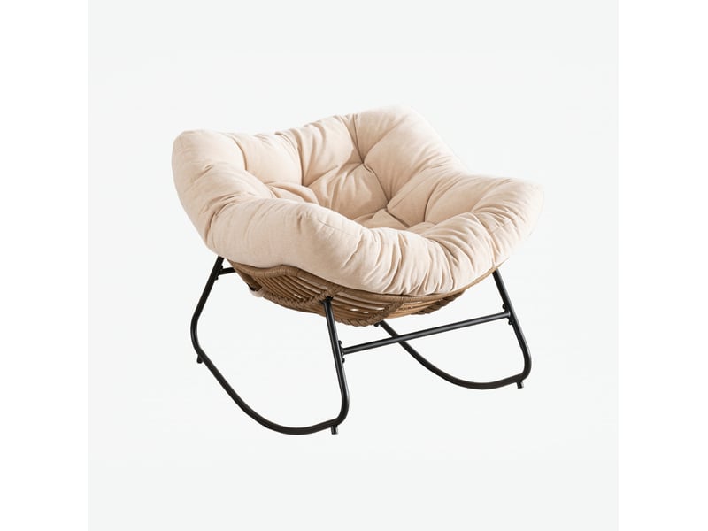  Fauteuil à bascule moderne en chenille beige 98x102x77 cm  - Conforama A