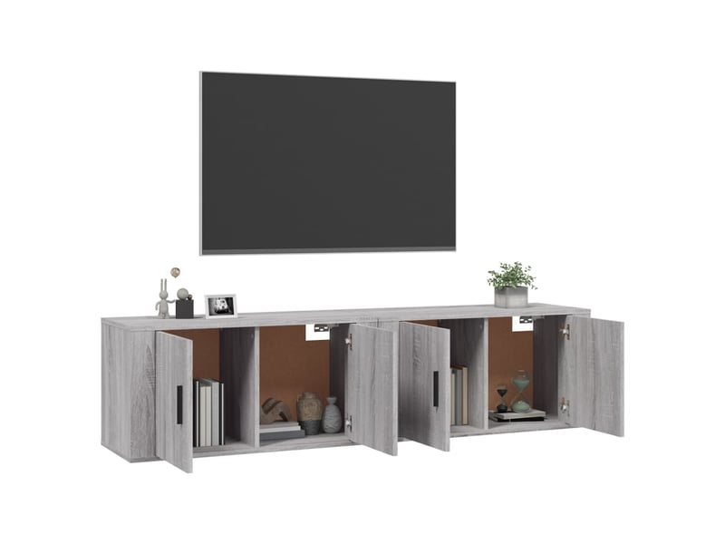 Lot de 2 meuble tv mural, meuble tv suspendu sonoma gris 80x34,5x40 cm  - Conforama C