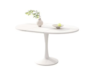 Table à manger extensible ovale 100140 x 100 x 75 cm, mdf et fer, blanche