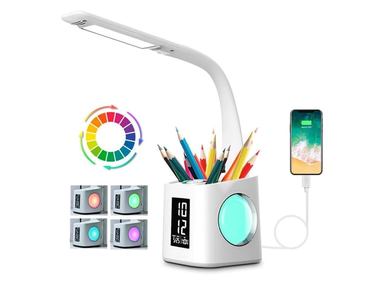  Lampe de bureau d'étude avec port usb et écran heure – porte-stylo, lumière d'ambiance nocturne  - Conforama A